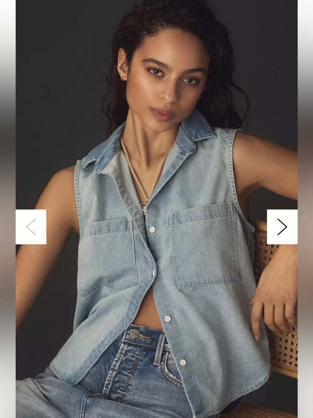 NWT Anthropologie Cloth & Stone Sleeveless Collar Button Denim Jean Top Shirt M
